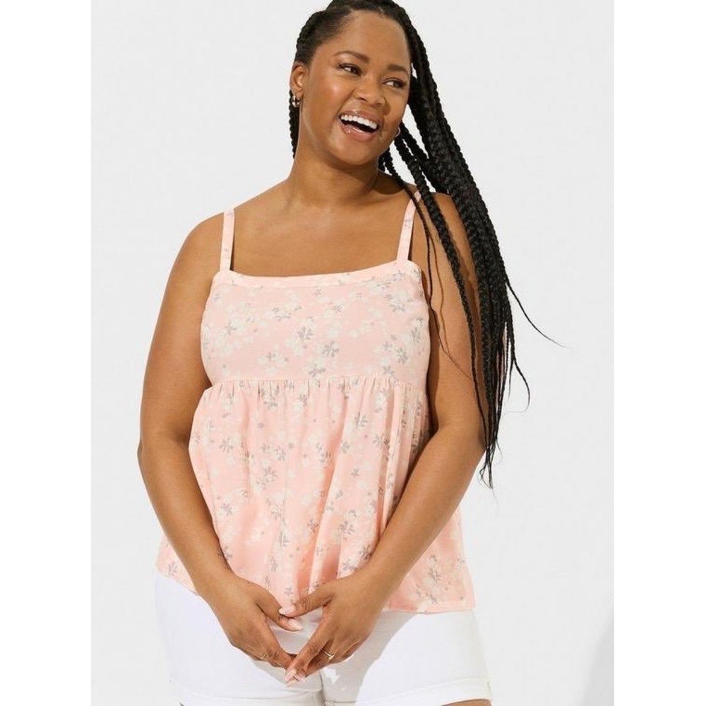 Torrid Womens Pink Floral Babydoll Cami Top Peplum Blouse Boho Plus Size 2